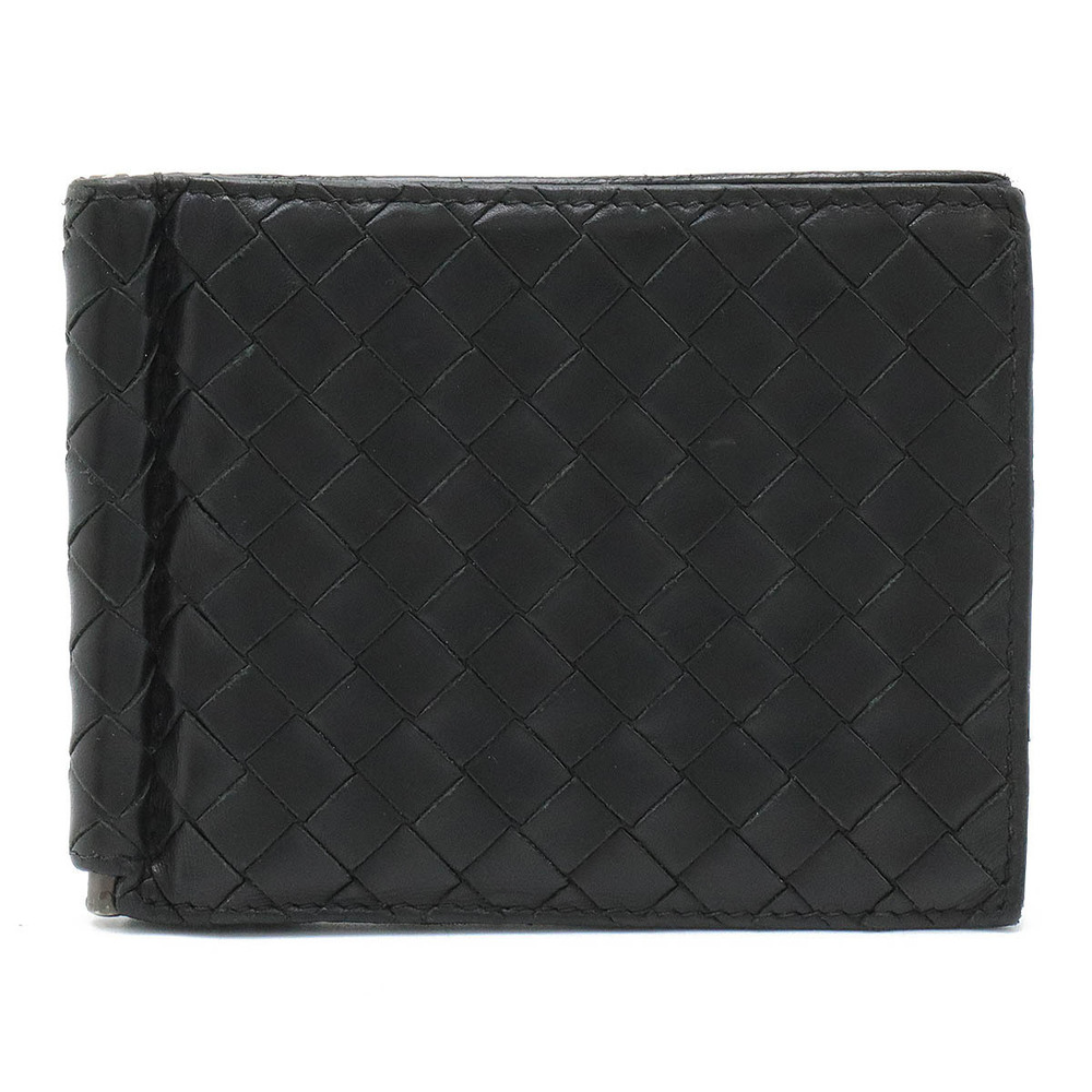 Bottega Veneta Intrecciato Leather Money Clip Bifold Wallet Black - Picture 1 of 8